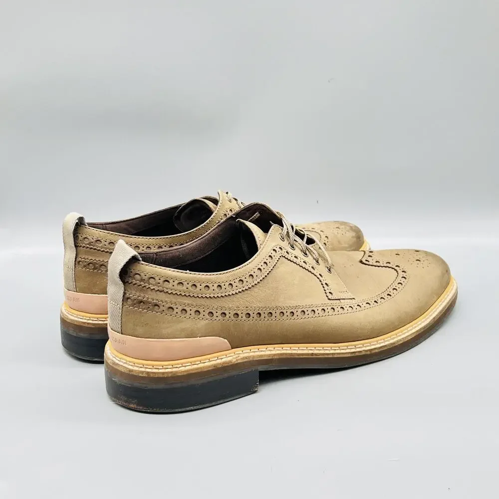 Cole Haan Shoes Mens 12 Beige Nubuck Wingtip Oxford Dress Lace Up Brogue Slip On